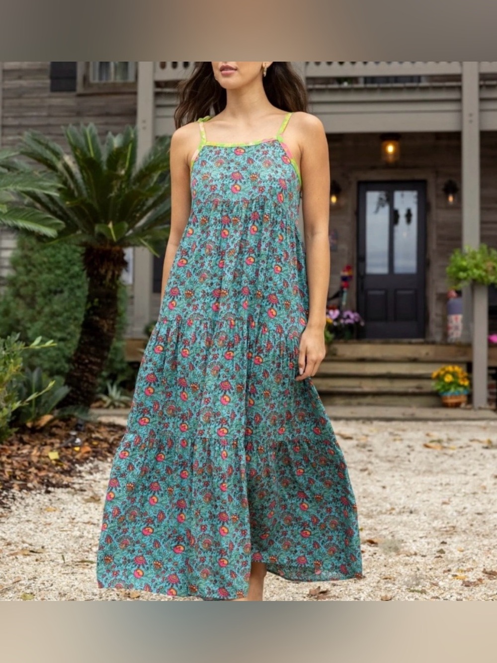 NATURAL LIFE Turquoise Floral Maddie Maxi Dress, Sz S (NWT)